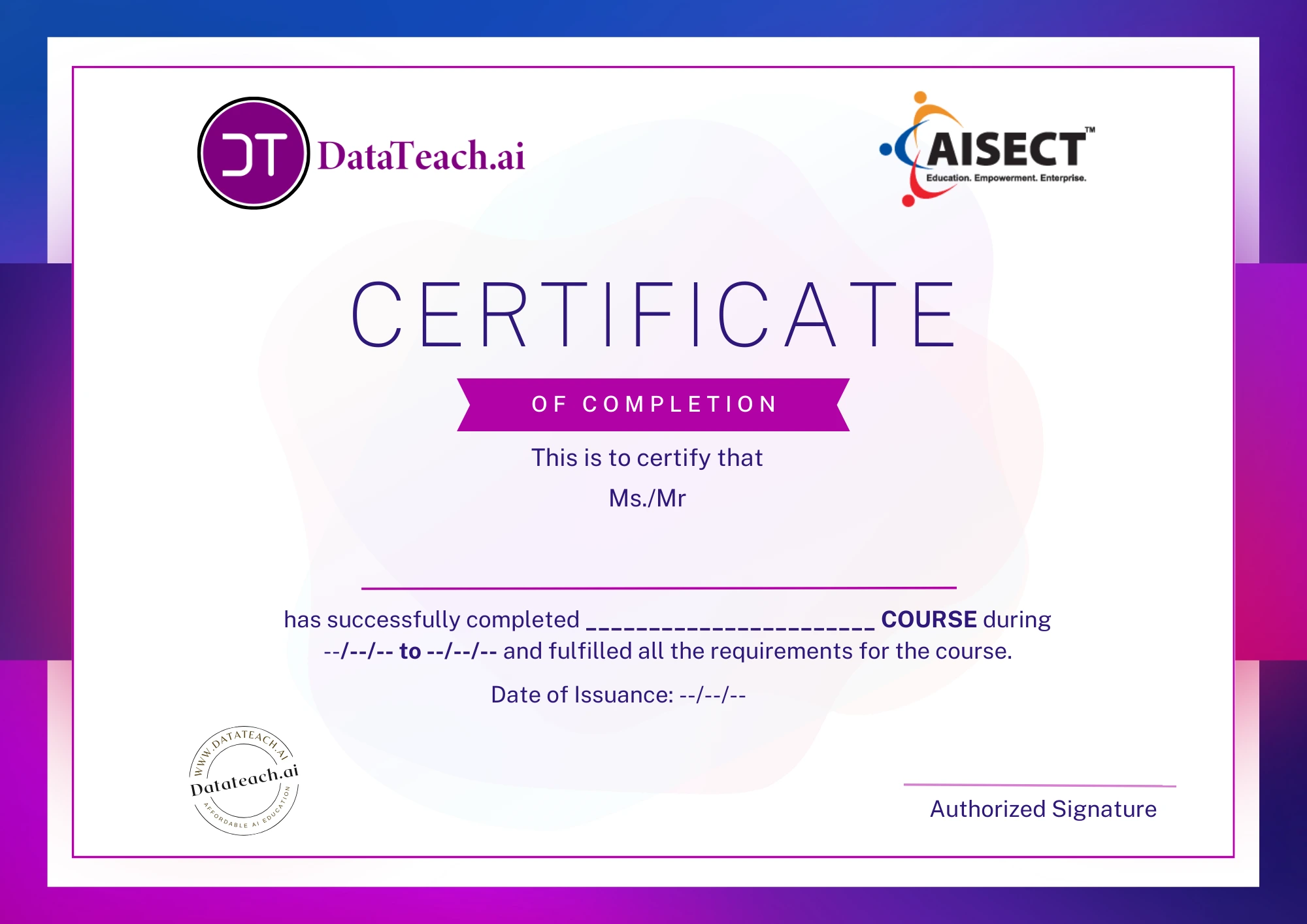 DT Sample Certificate